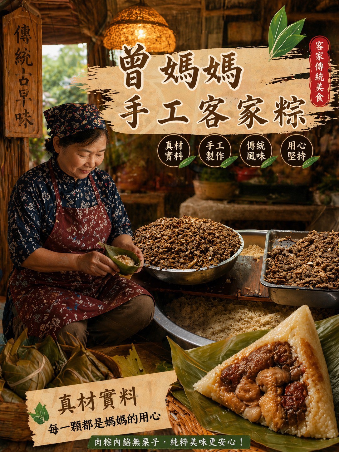 X-曾媽媽 手工客家粽 (5入/袋)