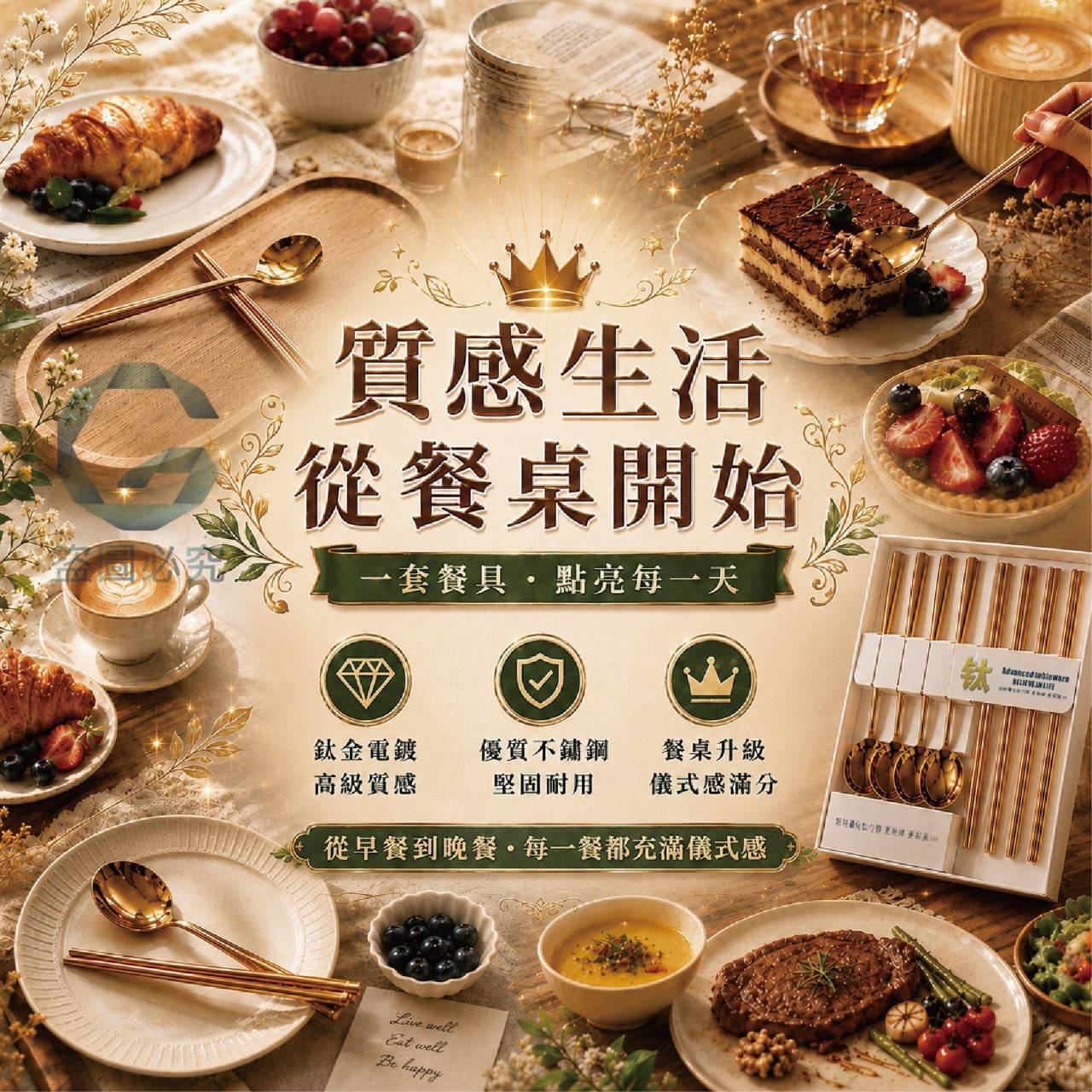X-優質不鏽鋼 金筷勺餐具組 (湯匙*4+筷子*4雙)