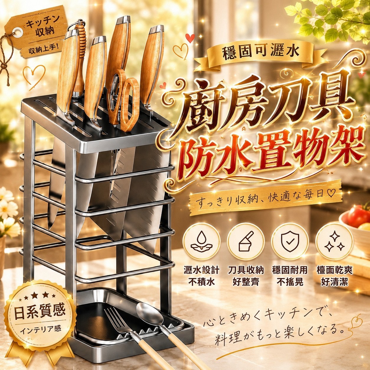 P-穩固可瀝水 廚房刀具防水置物架-顏色隨機